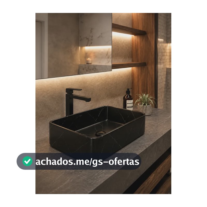 Cuba P/ Banheiro Retangular Apoio Sobrepor Cerâmica Everfort Preto Fosco