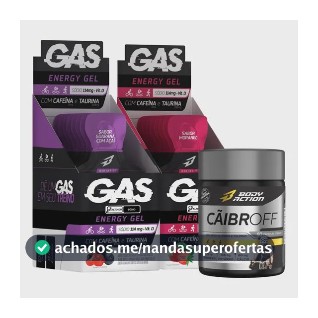2x Gas Energy Gel Energético 20 Sachês + Cãibroff Bodyaction Sabor Guaraná com Açaí/Morango