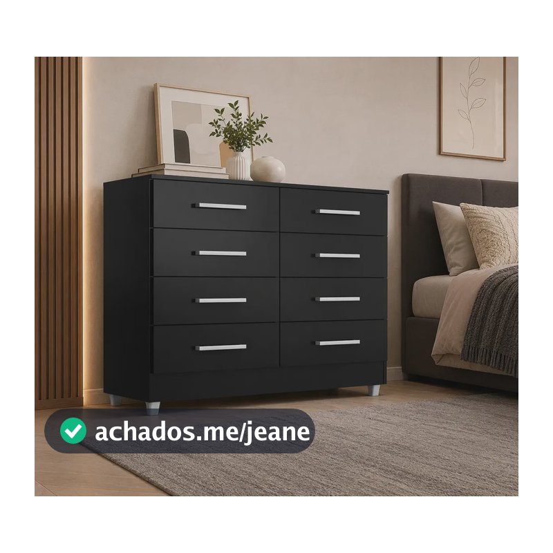 Comoda Raissa Preto 8 gavetas