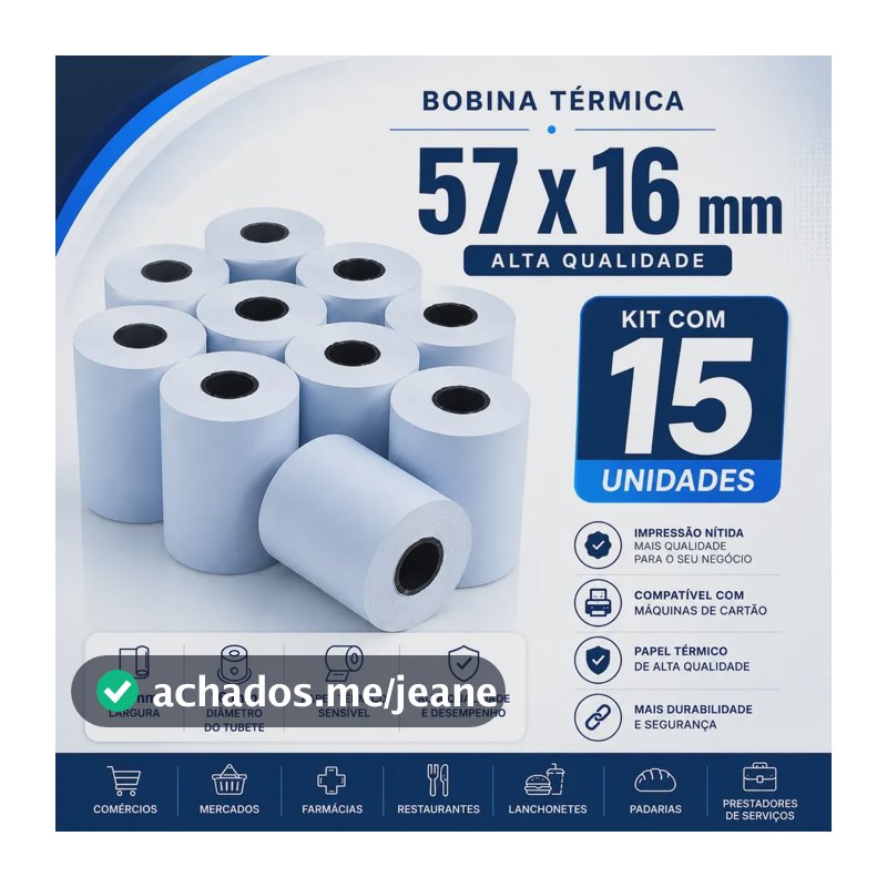 Kit 15 Bobinas Papel Térmico 57x16m Mercado Pago Point Smart Branco