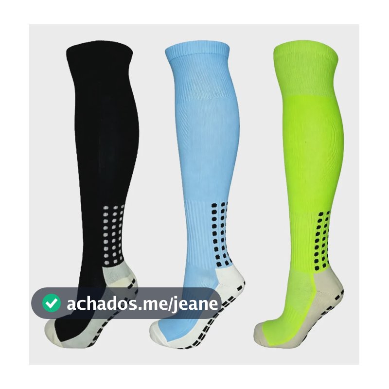 Kit 3 Meias De Futebol Tubo Longo Esportivas Antiderrapante Preto/azul Claro/verde Limão 40-46