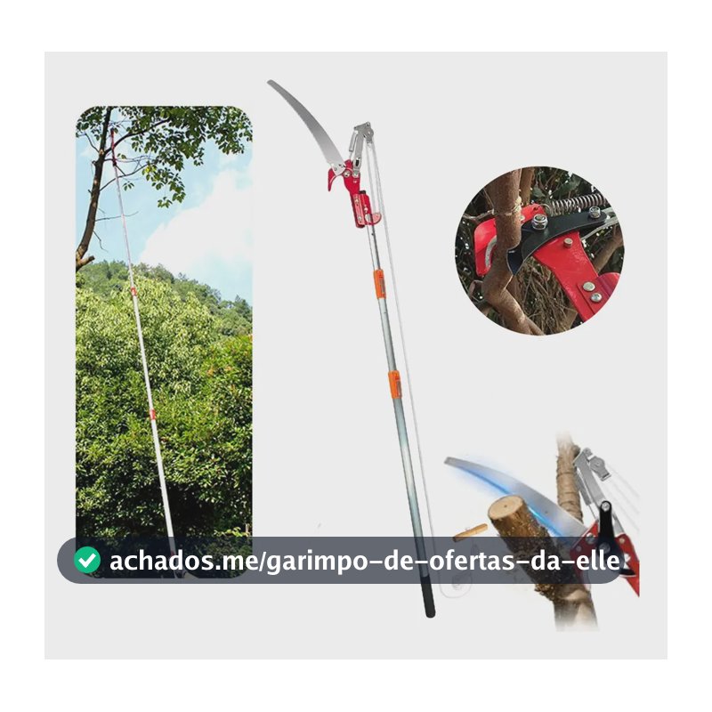 Serrote Podador 2 Em 1 Galhos Altos Cabo Telescópico 3m Vermelho