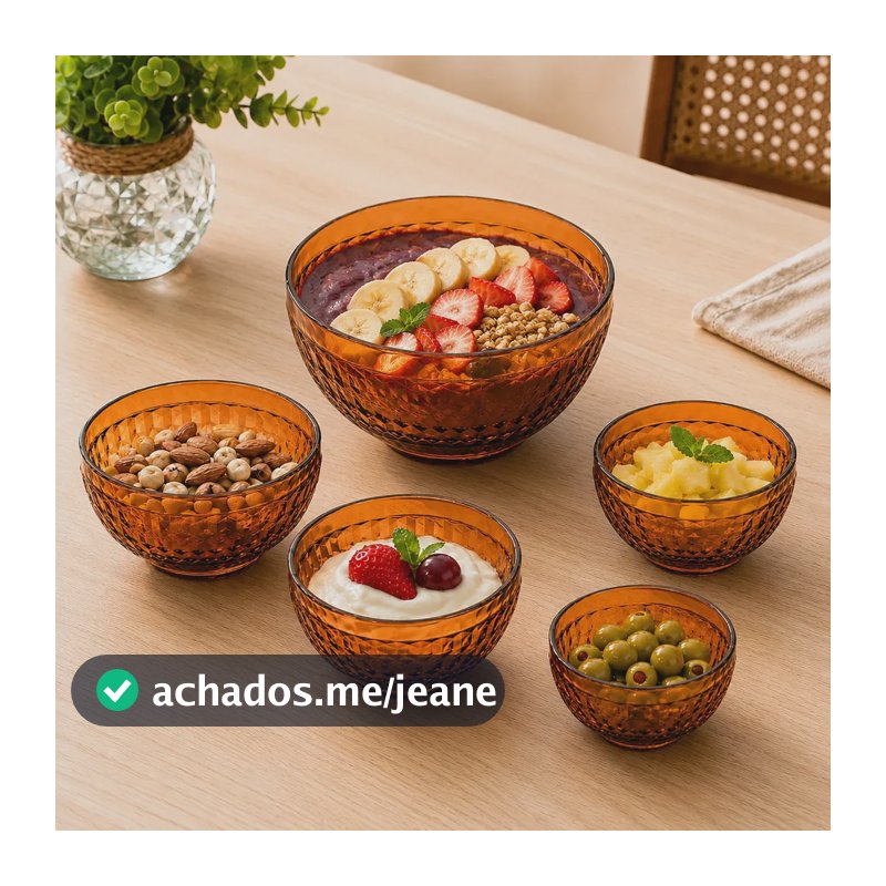 Jogo 5 Tigelas Sobremesa de Plástico PP Âmbar Bico de Jaca Bowls Empilháveis para Salada Frutas Petiscos