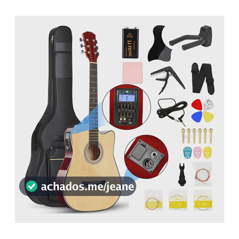 Violão Eletroacústico Noveve Elétrico 6 Cordas para Destros com Kit Iniciante, Afinador e Saída de Áudio Cor Natural