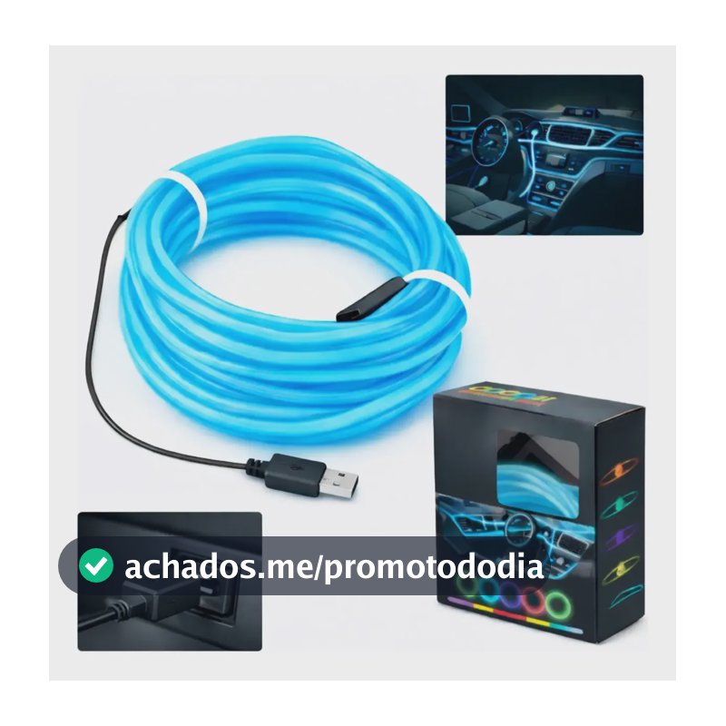 Fita De Led Neon Painel Carro 12v Usb Cigarro 3/5m Rgb Cores Usb 5 Metros - Azul-céu
