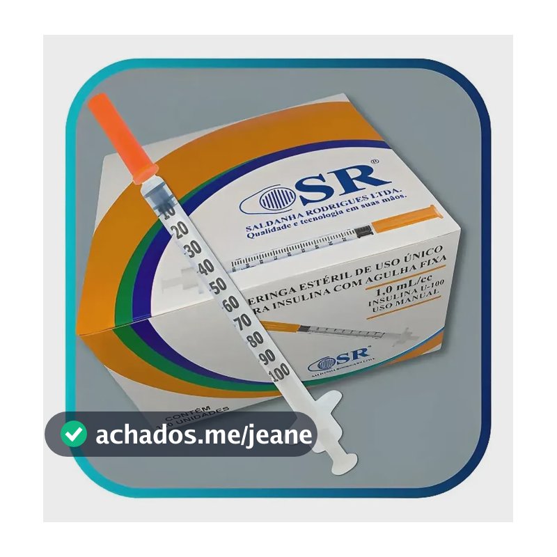 Seringa Insulina Com Agulha Fixa 0,30mmx8mm 100 Unidades 1 Ml 1 Ml