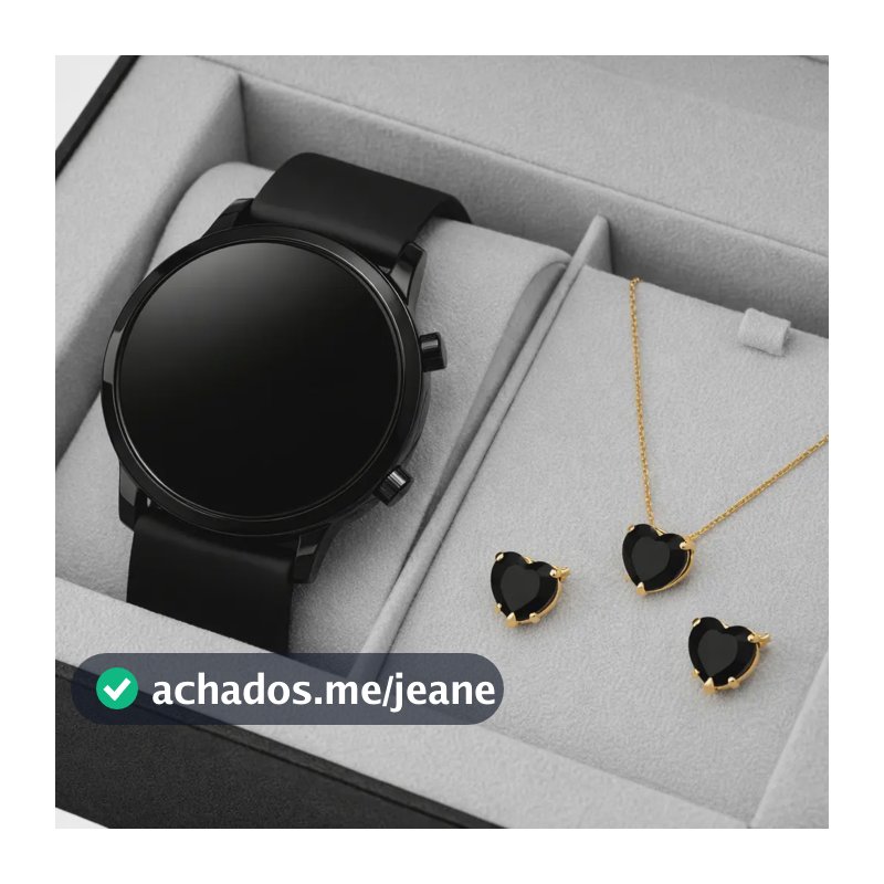 Relogio Feminino De Pulso Digital Led Colar Par De Brincos Preto