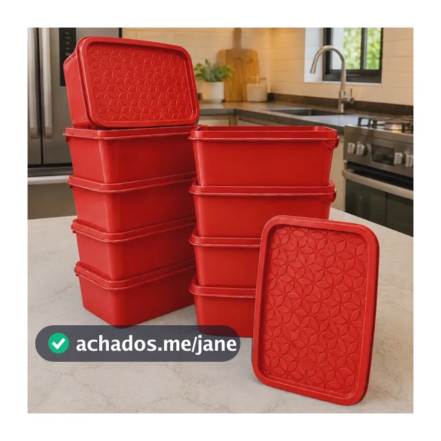 Kit 10 Potes Marmitas 500ml Retangular Plástico Alimentos Vermelho