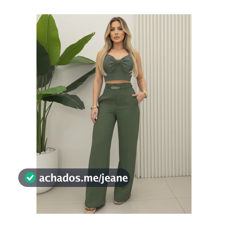Calça Alfaiataria Feminina Wid Leg Pantalona Social Cós Alto Verde Lisa P 36- 38