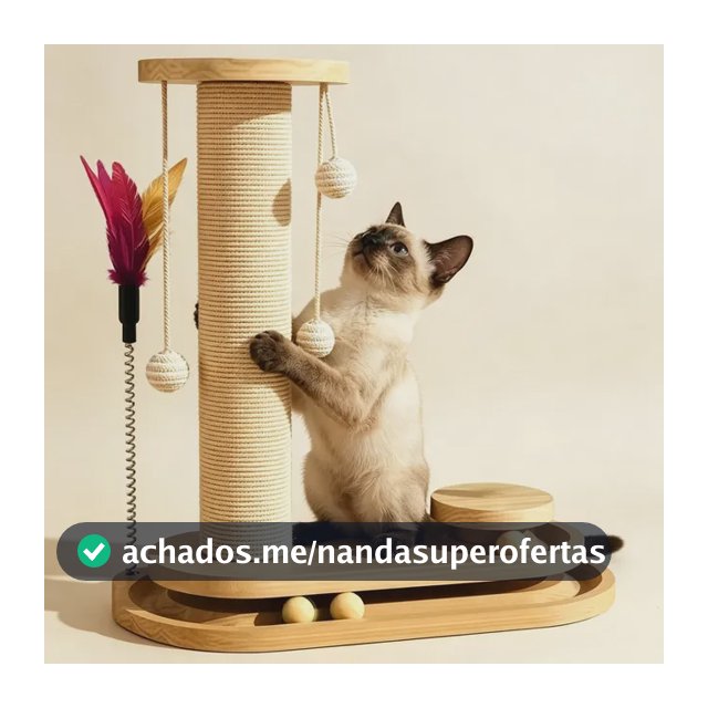 Arranhador De Gatos Poste Com Brinquedo Duplo Interativo Bege