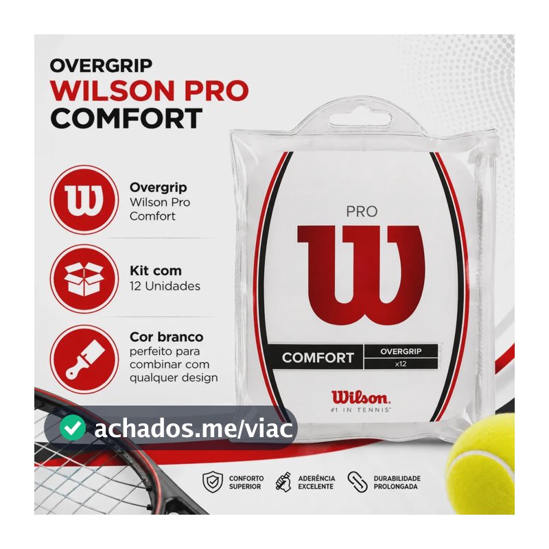 Overgrip Wilson Pro Comfort Overgrip para Raquete de Tênis com Tecnologia Overgrip e Alta Absorção de Suor Kit com 12 Unidades