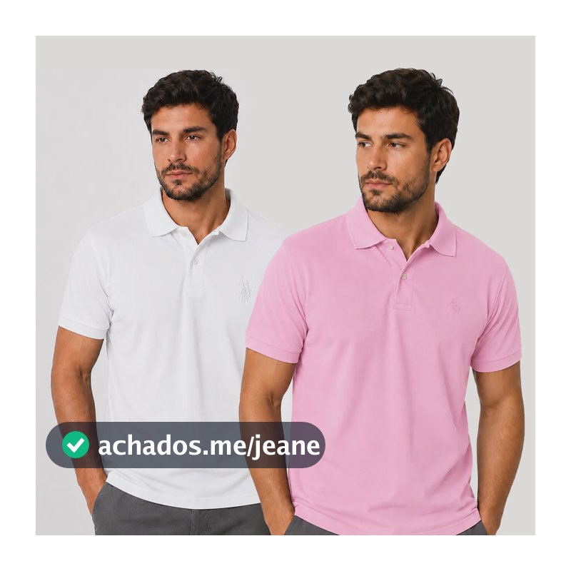 Kit 2 Camisas Masculinas Polo Piquet Casual Branco E Rosa P Liso