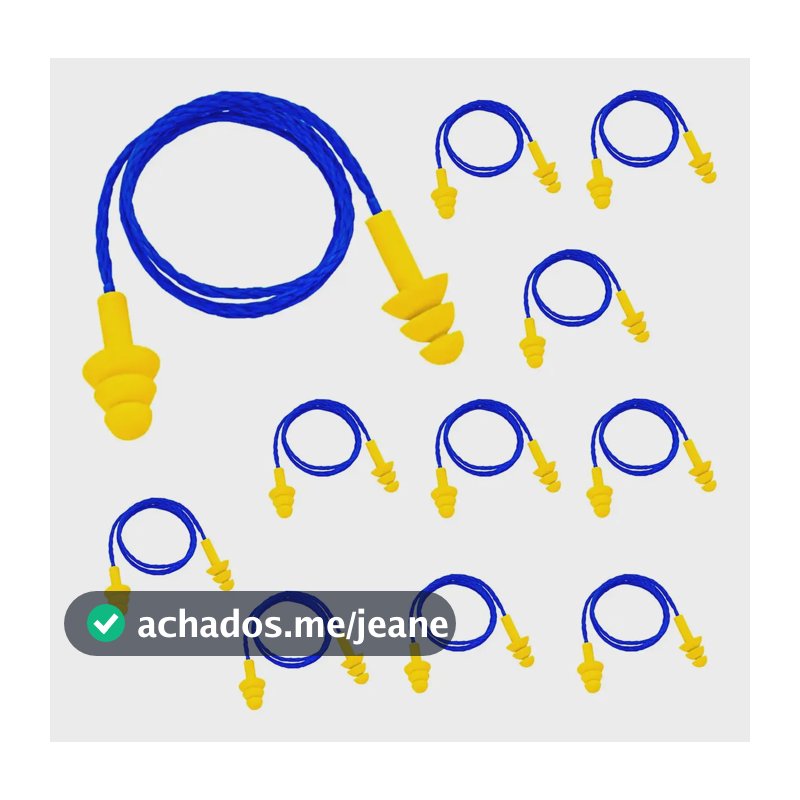 100 Unid. Protetor Auricular Abafador Ruido Plug C/ Cordão Azul/amarelo