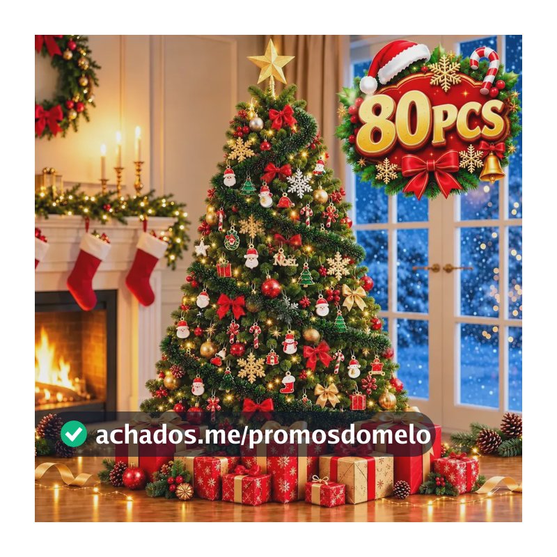 Árvore de Natal Verde de 60 cm Completa para Mesa com 81 Enfeites