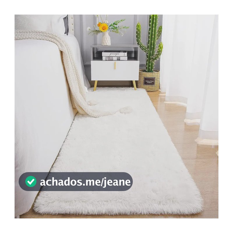 Passadeira Corredor 2,00x0,60 Tapete Super Peludo Beira De Cama Sala Quarto Branco