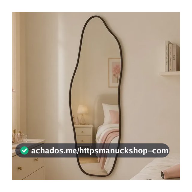 Espelho Orgânico 70x30cm Moldura De Couro Preto Decorativos Sala Premium Luxo Closet Corpo Inteiro Para Quarto Sala Camarim Hall Moderno Reforçado Prime Vmex