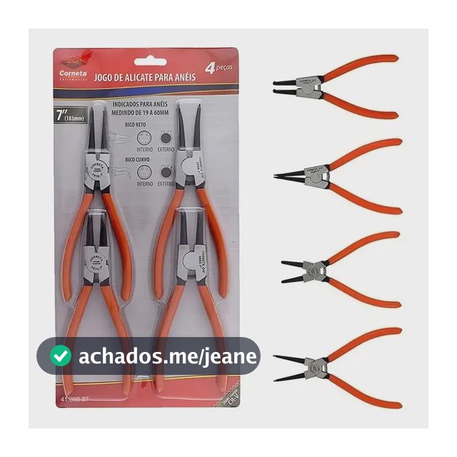 Kit Alicate Extrator de Anéis Corneta Bico Curvo e Reto 4 Peças