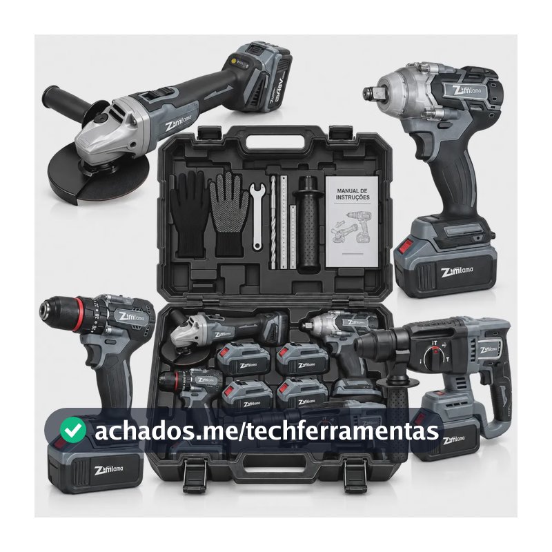 Kit Multi Ferramentas 4 Em 1 Sem Fio 48v Com 4 Baterias Parafusadeira Esmerilhadeira Martelete Chave Impacto