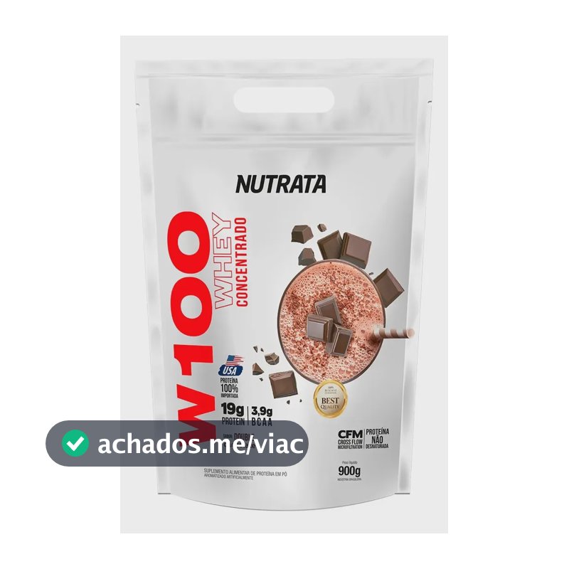 Whey Protein 100% Concentrado W100 - Refil 900g - Nutrata Sabor Chocolate