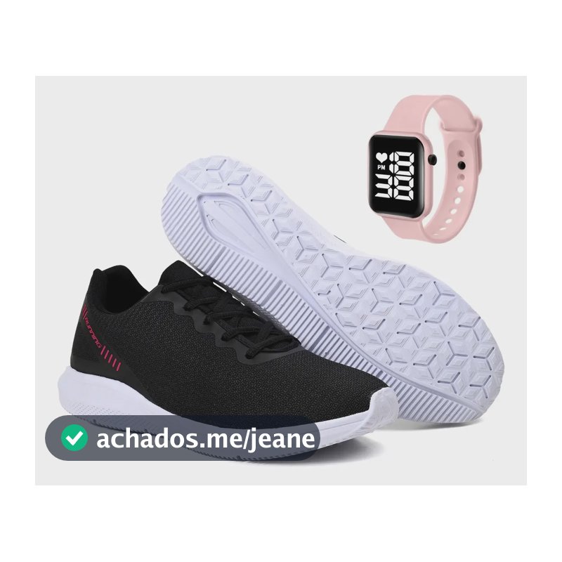 Kit Tênis Esportivo Masculino Feminino Academia + Relógio Preto/pink 36 Br
