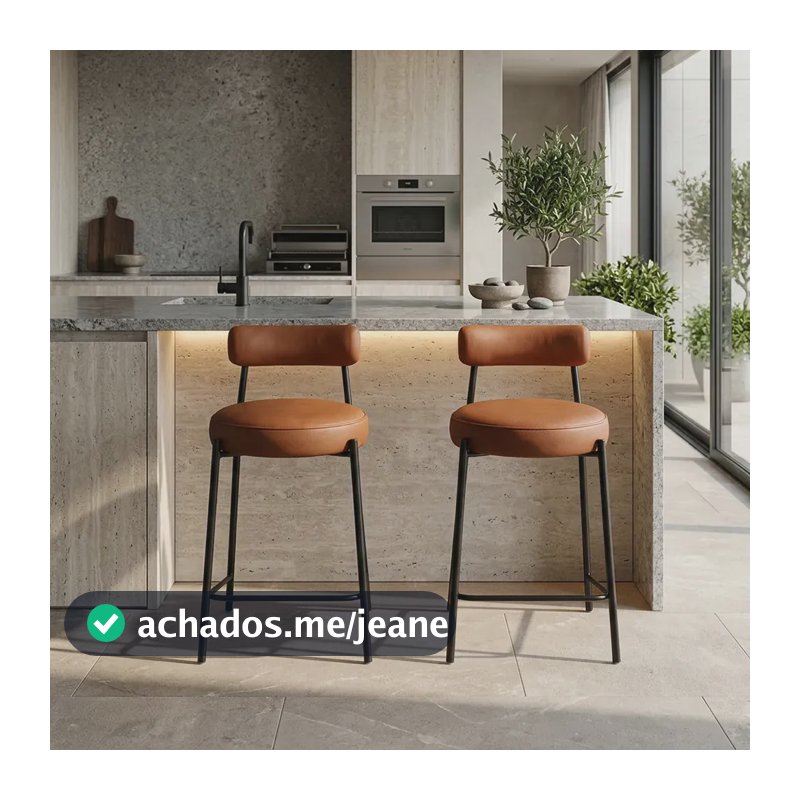 Kit 2 Banquetas Industriais Altas D'Rossi Londres Aço PU Nozes Cozinha