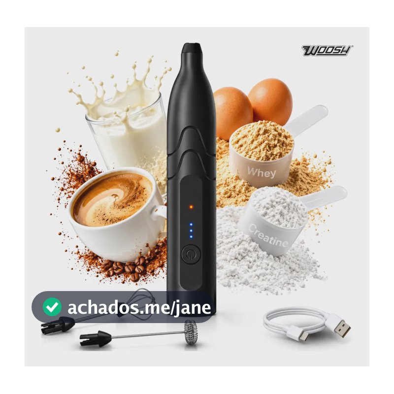 Mixer Elétrico Portátil 2 em 1 Recarregável Potente Misturador de Bebidas e Ovos 3 Velocidades Usb Batedor e Fue Fouet Woosh