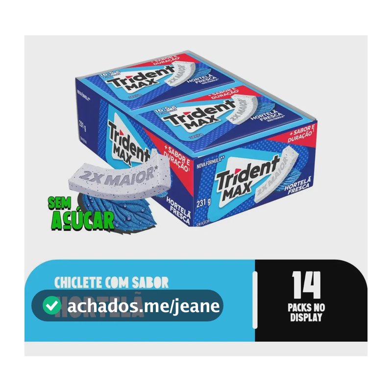 Chiclete Trident Max Hortelã Fresca Sem Açúcar - Caixa Com 14 Unid. De 16,5g