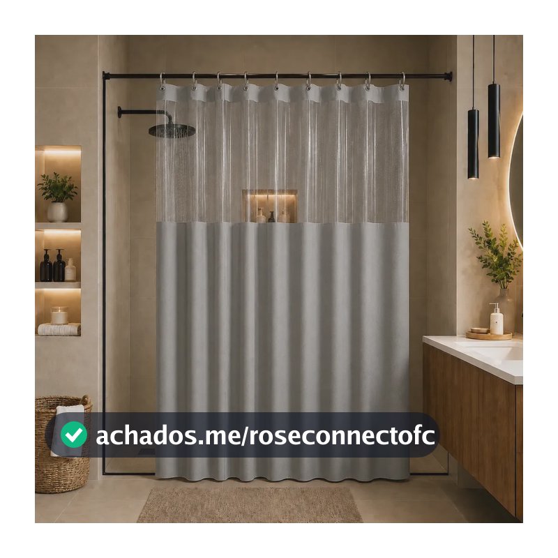 Cortina Box Banheiro Lisa Antimofo Com Visor Transparente - PVC Leve e Elegante Cinza 138x198cm