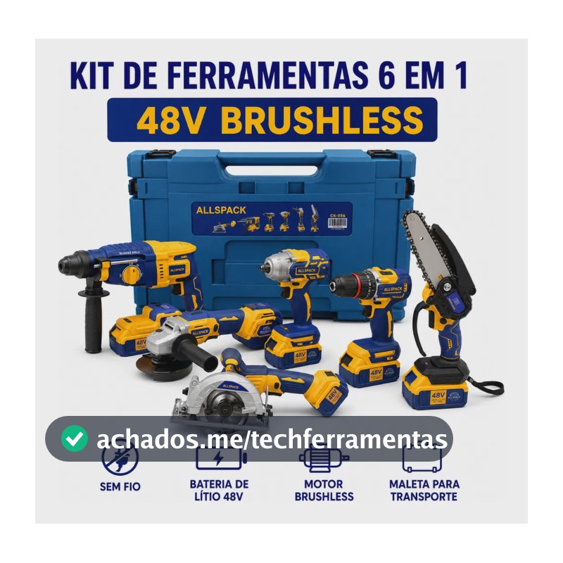 Kit Ferramentas Profissional 6 Em 1 Brushless 48v 4 Baterias