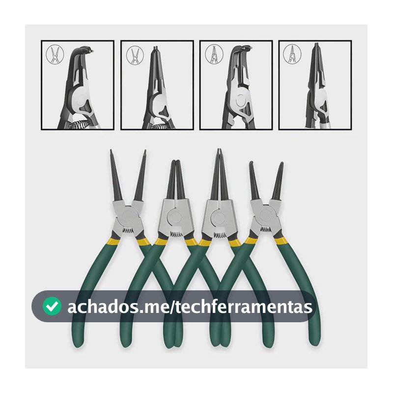 Alicate Anéis Elástico Interno Externo Curvo Para Trava 7pol Kit