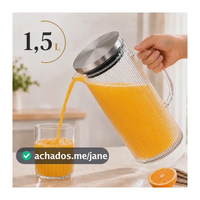 Jarra Vidro Borossilicato 1,5 Litros Tampa Inox Hermética Agua Suco Transparente Serrilhada