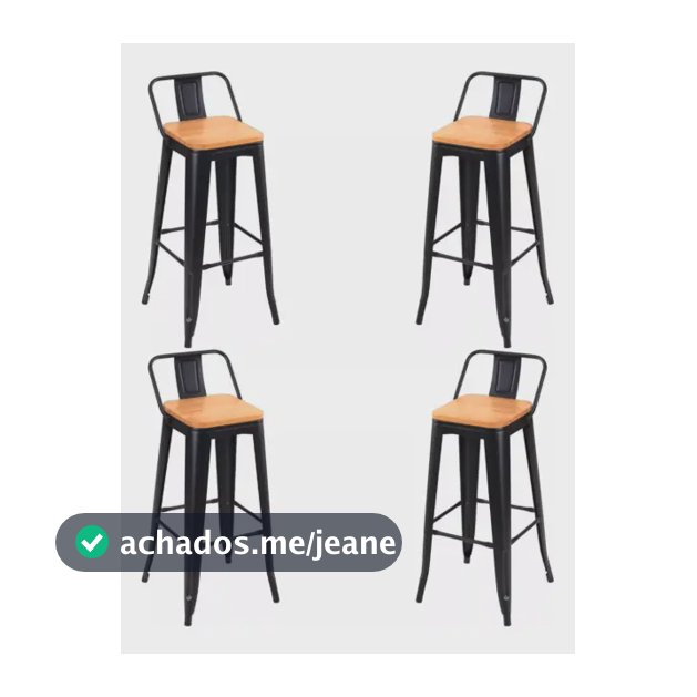 Kit com 4 Banquetas Tolix com Encosto e Assento de Madeira para Bar