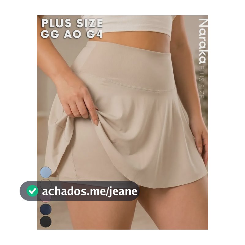 Short Saia Plus Size Academia Feminino Cintura Alta Legging Bege G2