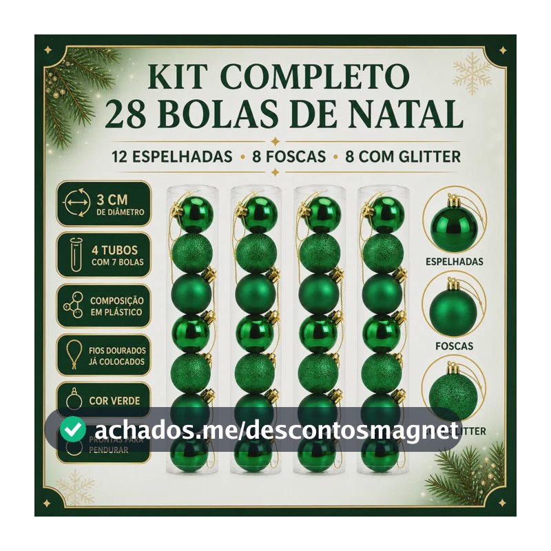 Kit C/28 Bolas De Natal Lisa/fosca/glitter 3cm Pequena Verde Liso