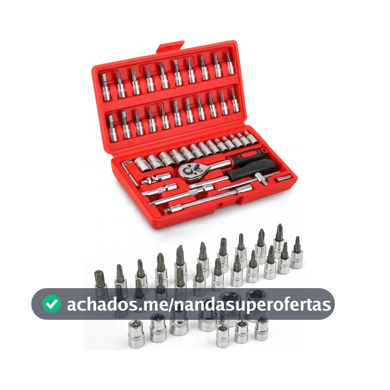 Jogo De Ferramentas Kit Multiuso Soquete 1/4 46 Peças Profissional Com Maleta Completa Aço Cromado Chaves Bits Catraca Reversível Extensões Junta Universal Portátil Reforçado Doméstico Automotivo