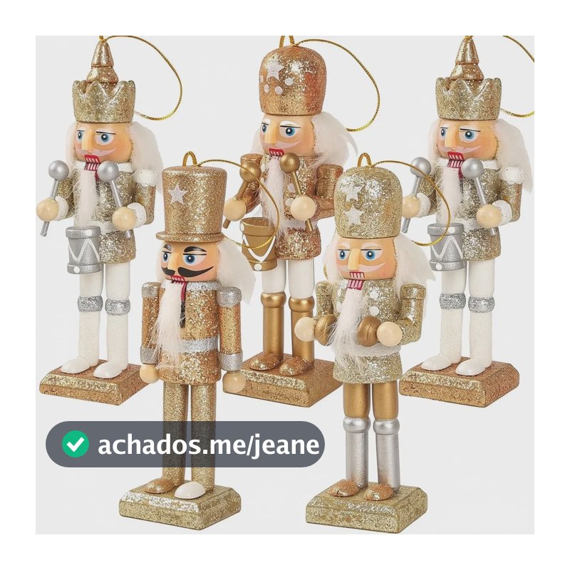 Kit 5 Quebra Nozes Natal Enfeite Arvore Madeira Pendurar Branco