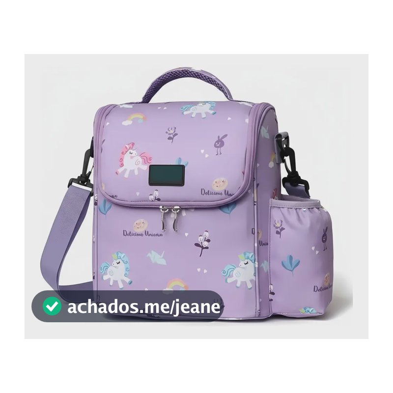 Lancheira Bolsa Térmica Infantil Escolar Porta Garrafa Alça Lilás
