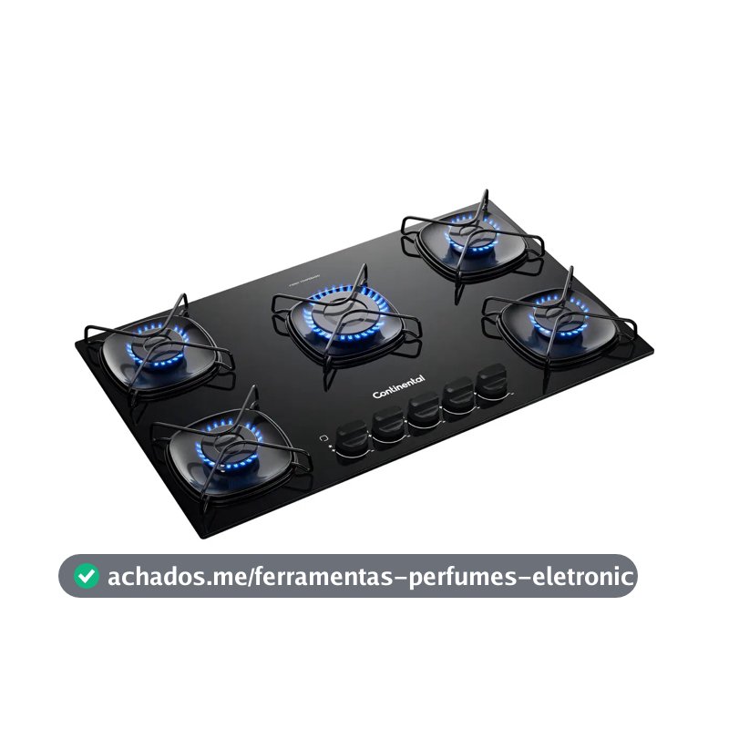 Cooktop Continental 5 Bocas a Gás Preto de Embutir com Mesa de Vidro