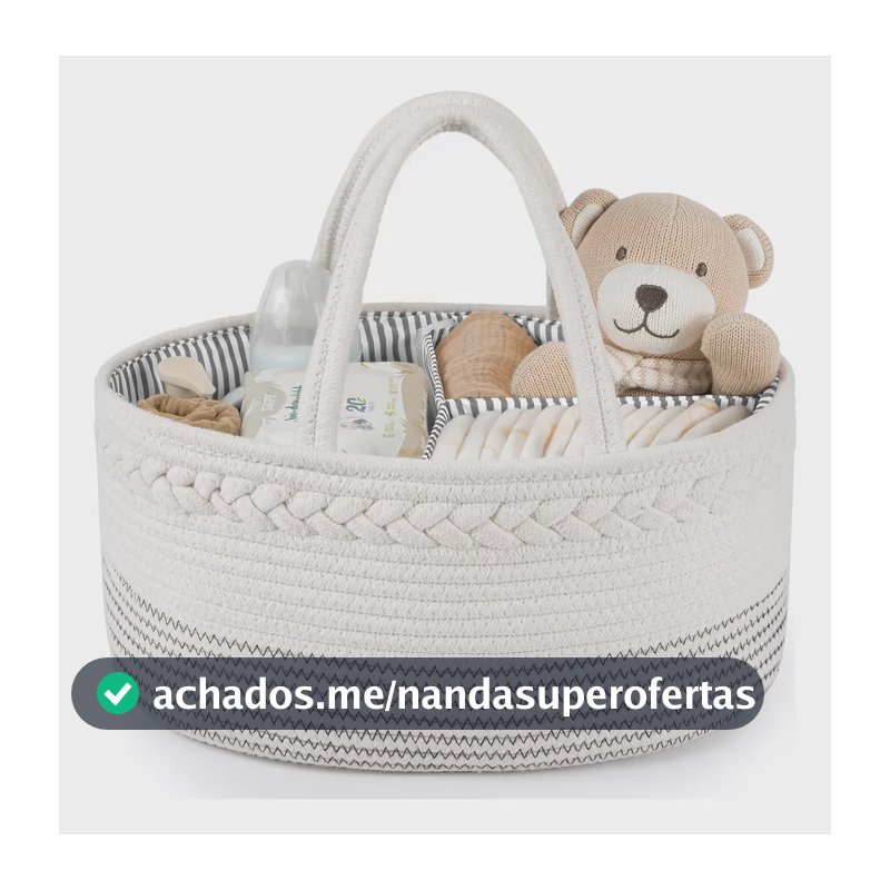 Cesto Bolsa Organizador Fraldas Bebê Troca Maternidade Lenço Creme