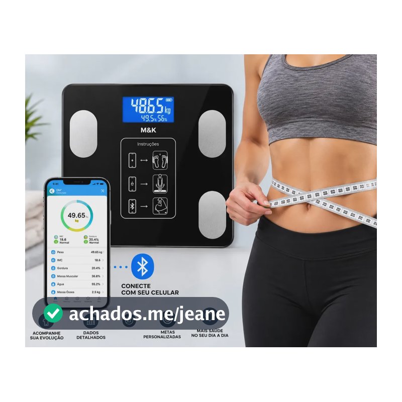 Balança Corporal Digital M&k Home Store Biopedancia 180kg, Até 180 Kg Preto Com Pilhas Inclusas