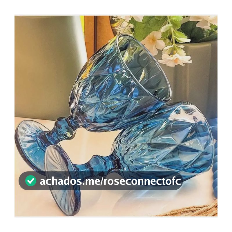 Jogo 6 Taças Diamond Azul Vidro 330ml Para Água/Vinho/Suco