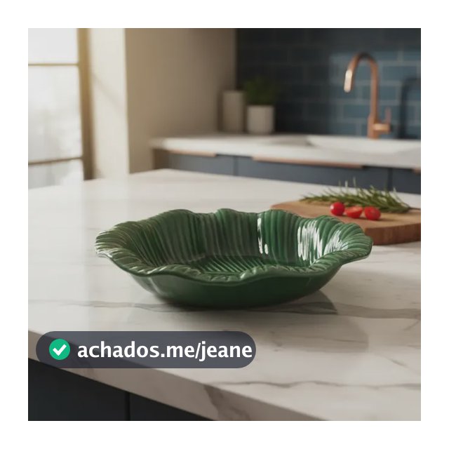 Saladeira  Travessa Folha Verde Esmaltada Verde-escuro