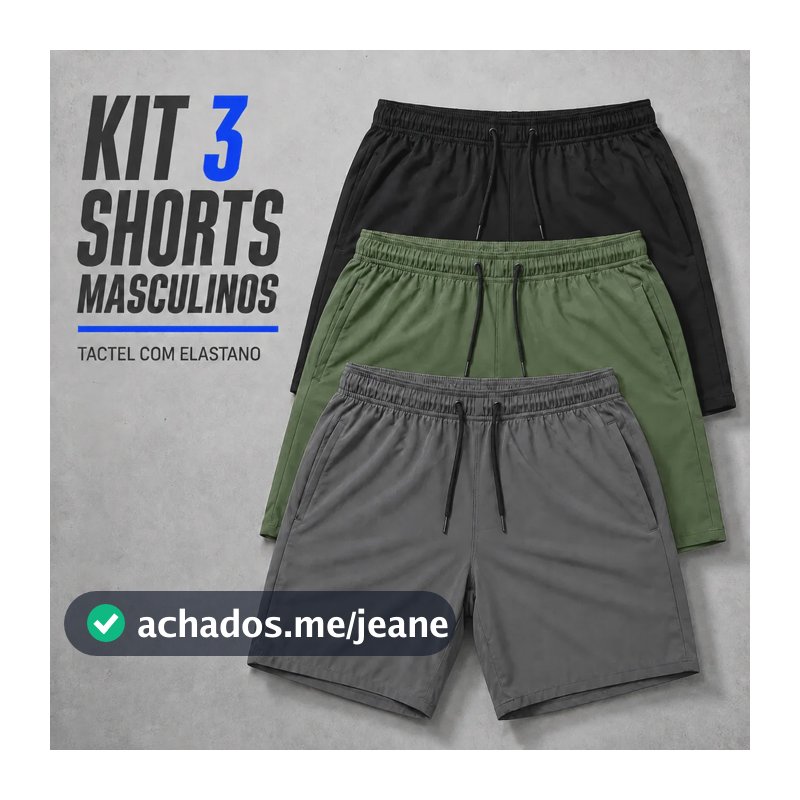 Kit 3 Short Bermuda Masculino Elastano Academia Casual Bolso Preto/cinza/verde Liso Gg