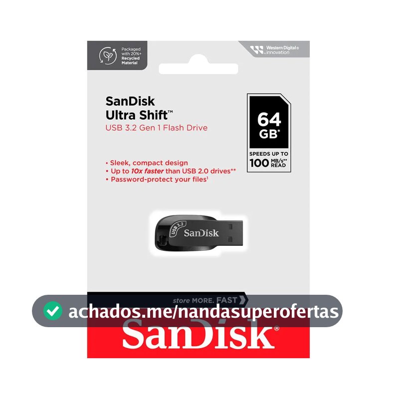 Sandisk Ultra Shift Pendrive 64 Gb 3.2 Preto