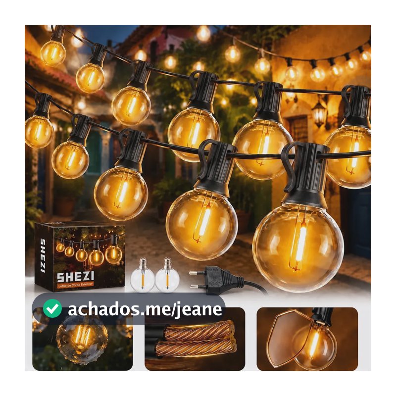 50m 50+2 Lâmpadas Led Varal De Luzes Decoração Festa Jardim Preto 220v