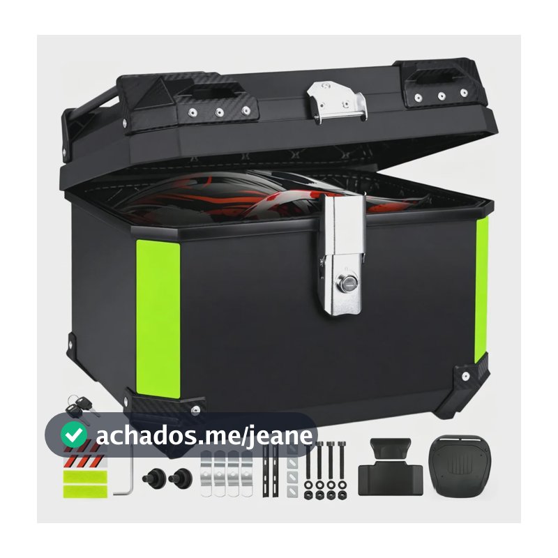 Baú Para Moto Goldcare 45L Com Encosto e Suporte, de ABS Preto