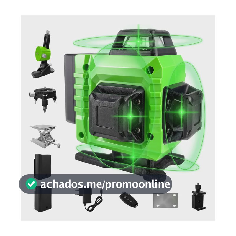 Nível Laser Verde 16 Linhas War Shark 360° Autonivelante + 2 Baterias