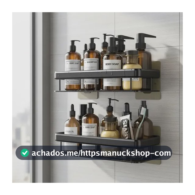 Kit 2 Suporte Shampoo Sabonete Banheiro Adesivo Parede Luxo Preto