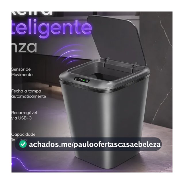 Lixeira Inteligente Sensor Automático 16l Cinza Smart Recarregável Para Banheiro E Cozinha