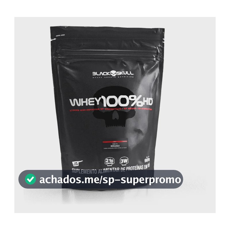 Proteína Black Skull Whey 100% HD em pó sabor Morango x 900g